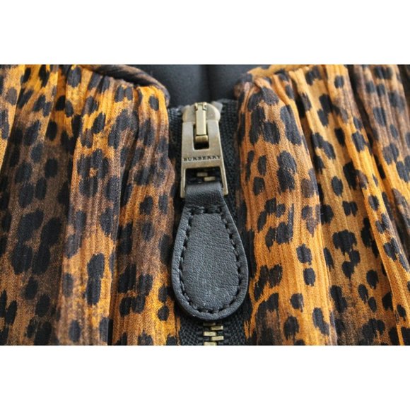 Burberry Brit Zip-Front Leopard-Print Mulberry Silk Dress Size 4 Georgette - Picture 13 of 14